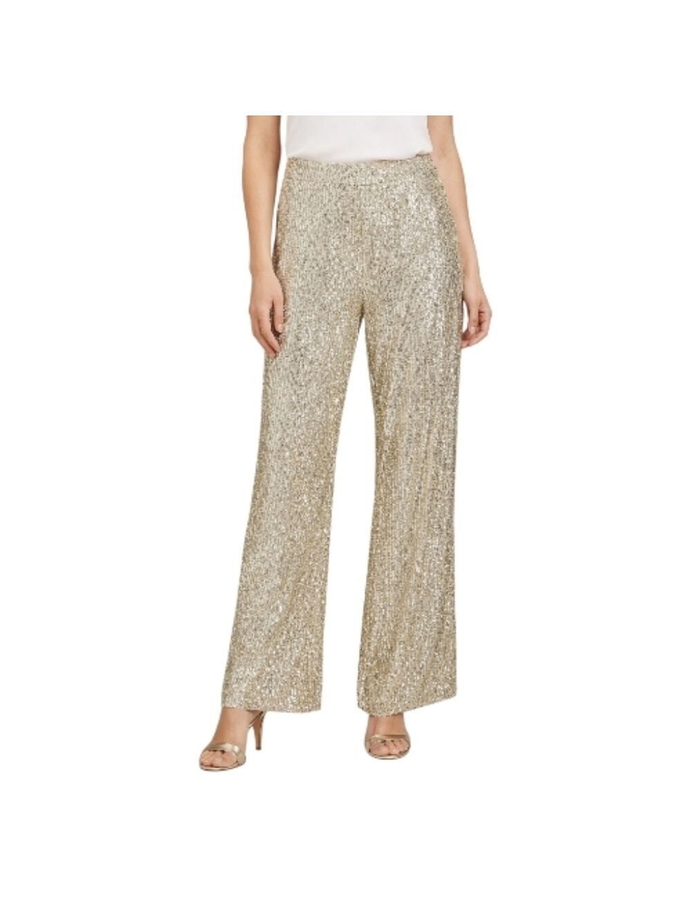Caroline Rose Silver Straight Leg Pants w/ Glamorous Sequins Size XS NWT